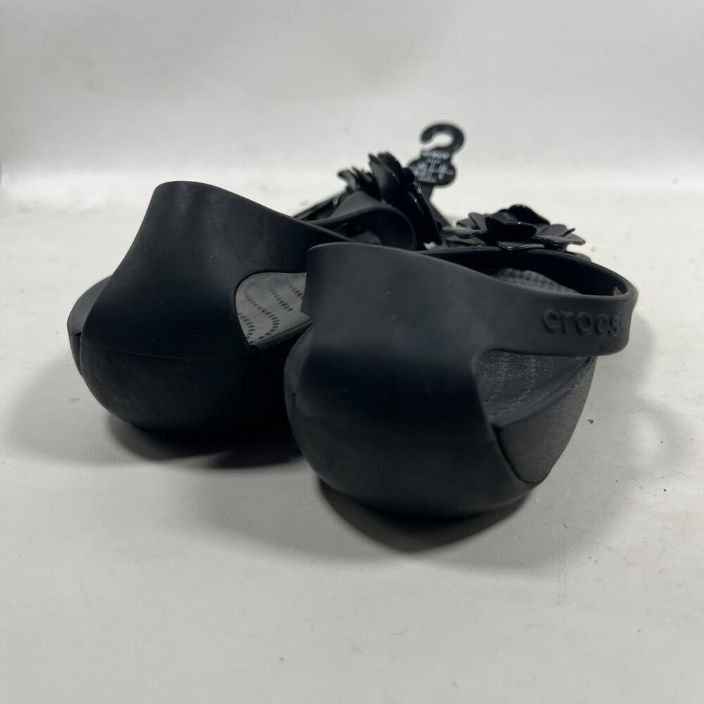CROCS Sandals Womens 6 Serena Embellish Flip Flop Floral Strap Black NEW - Picture 3 of 6